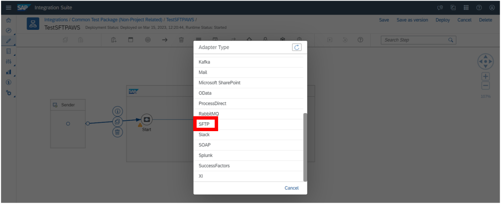 Drag the sender node to the start node and select SFTP