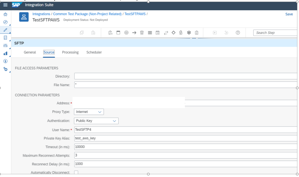 Insert the host Endpoint of the AWS Transfer Family server