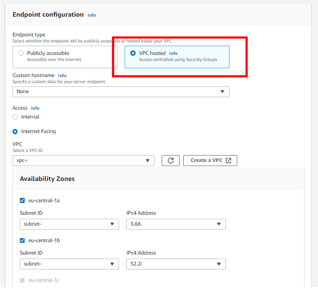 VPC hosted endpoint configuration