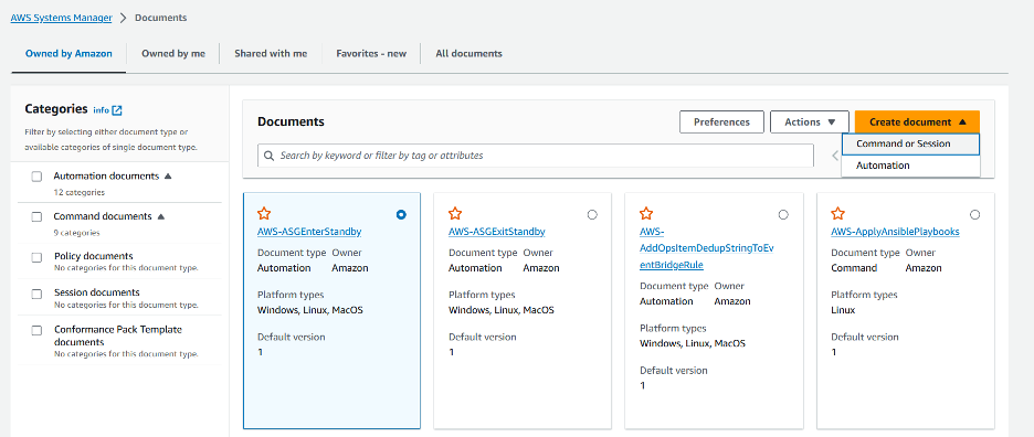 Screenshot showing Create SSM document interface