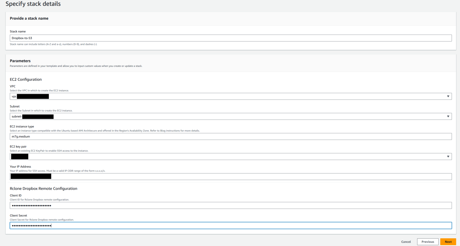 Figure 2. CloudFormation stack configuration