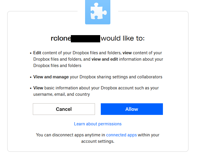 Figure 5: Authorization code from Dropbox