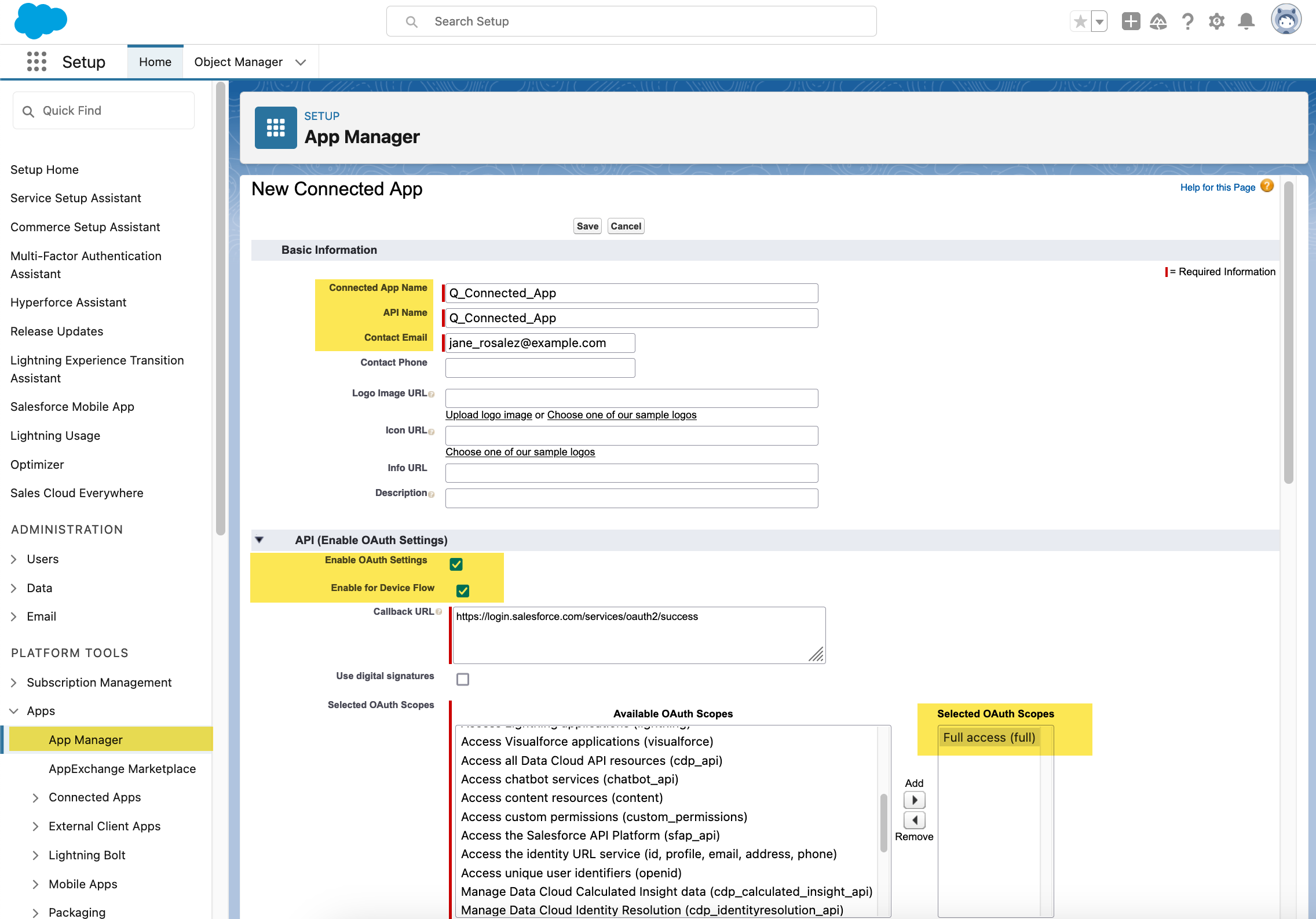 salesforce app manager new connected app