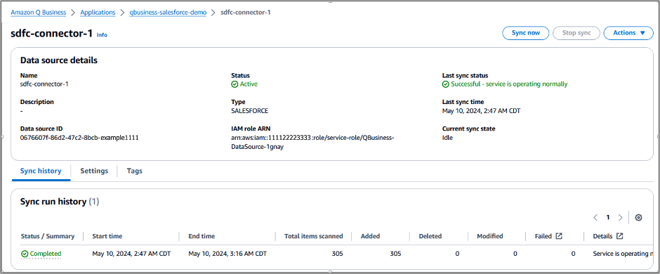 Amazon Q Data source details