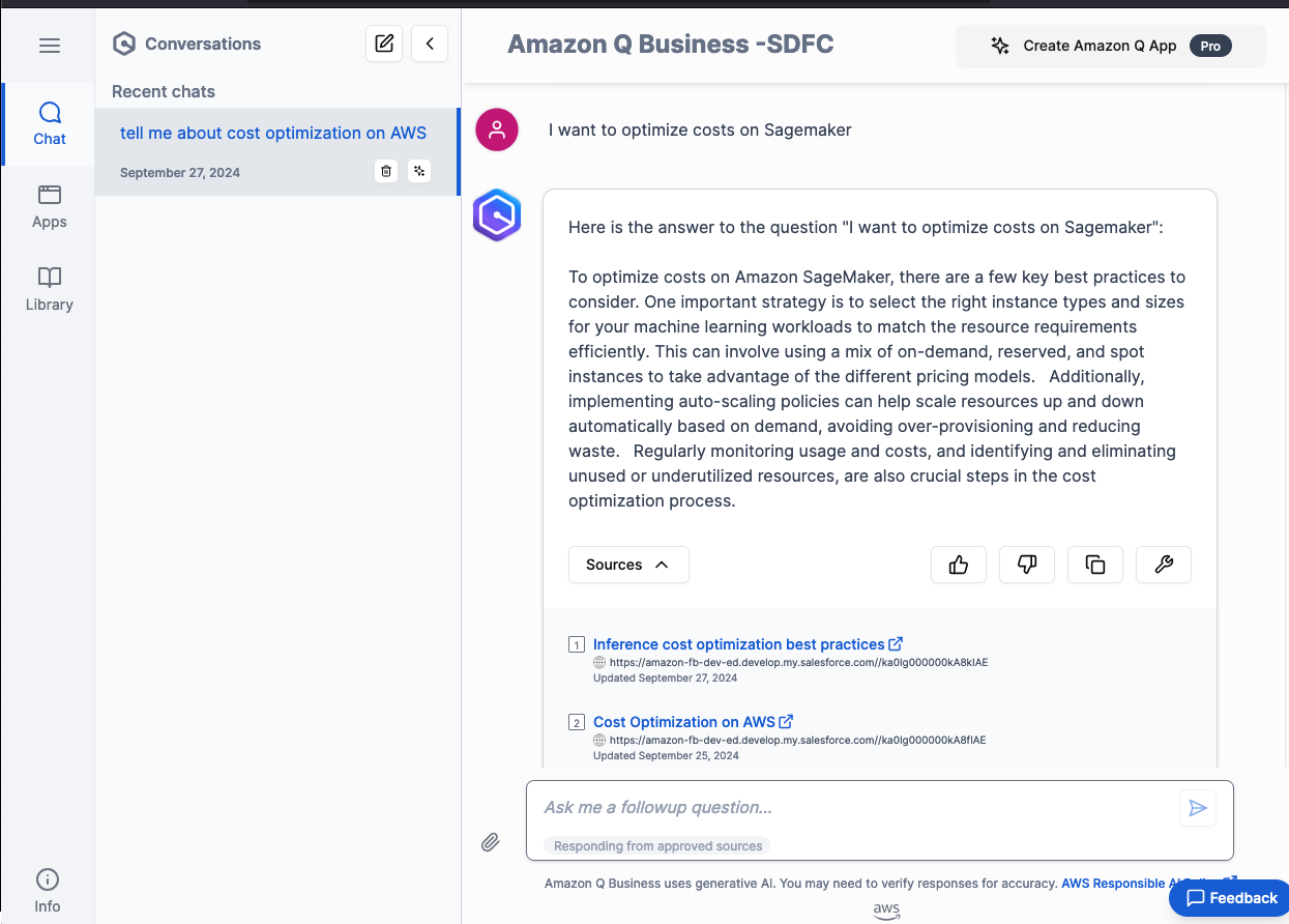 Amazon Q chat about cost optimization