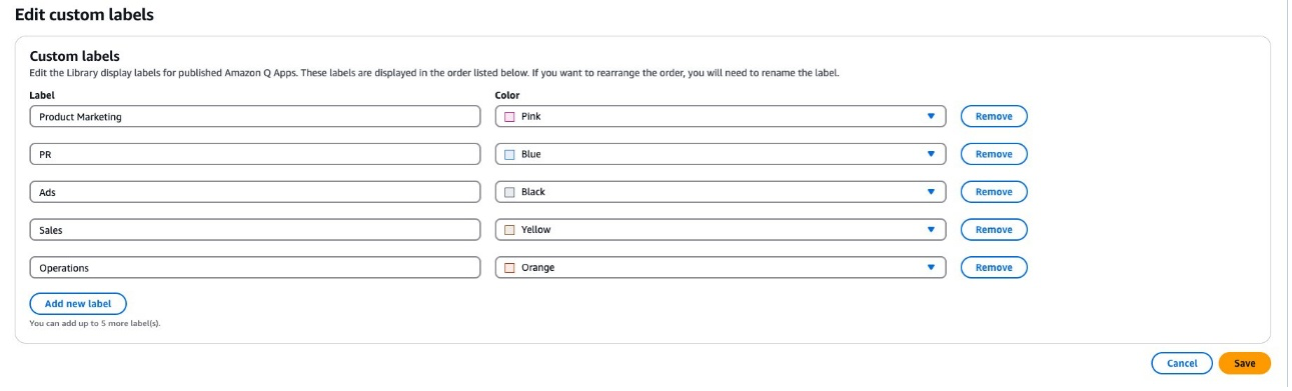 Custom labels in Amazon Q Business console for Amazon Q Apps