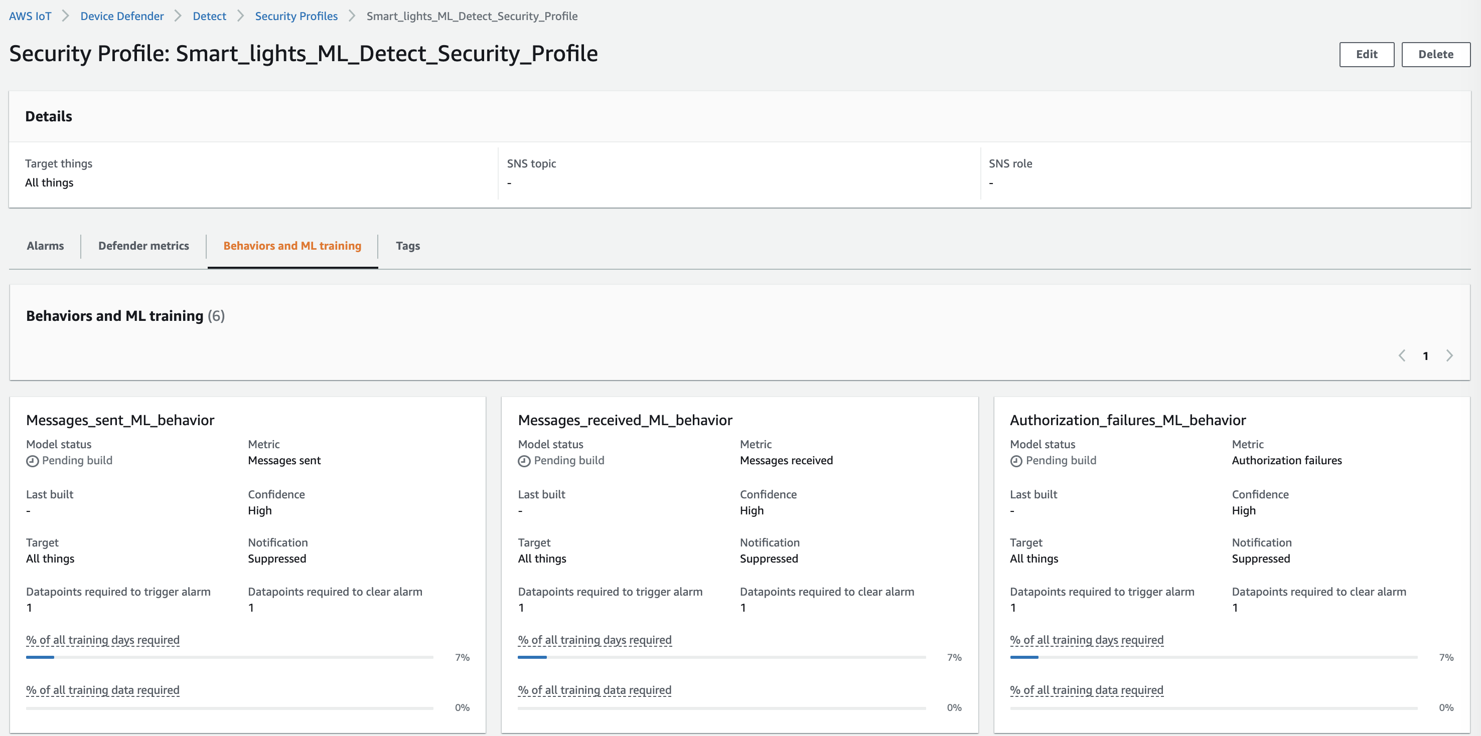 ML Detect security profile status