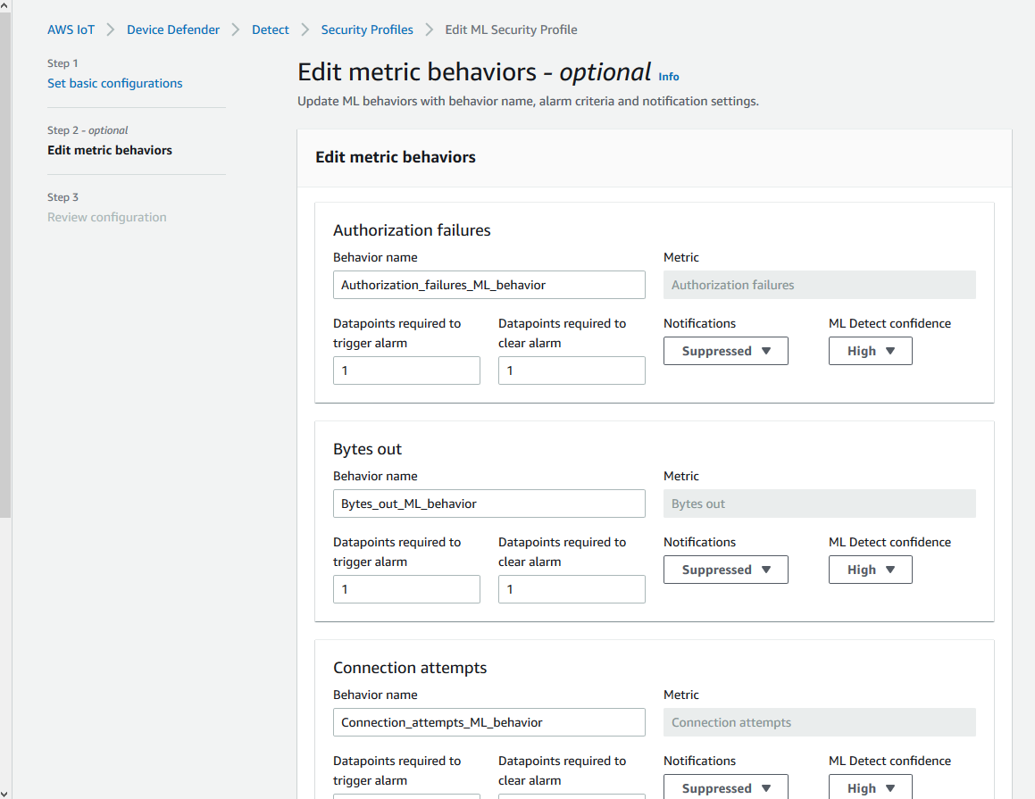 Edit metric behaviors