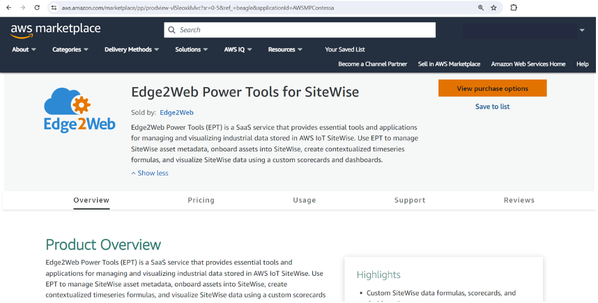 EPT listing overview in the AWS Marketplace