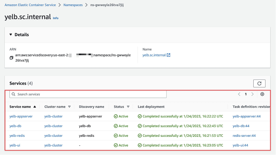 Example of AWS ECS Namespaces in Console V2 after migration