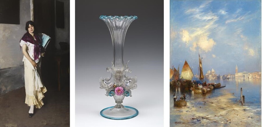 A selection of artwork from the &quot;Sargent, Whistler, and Venetian Glass&quot; exhibition.