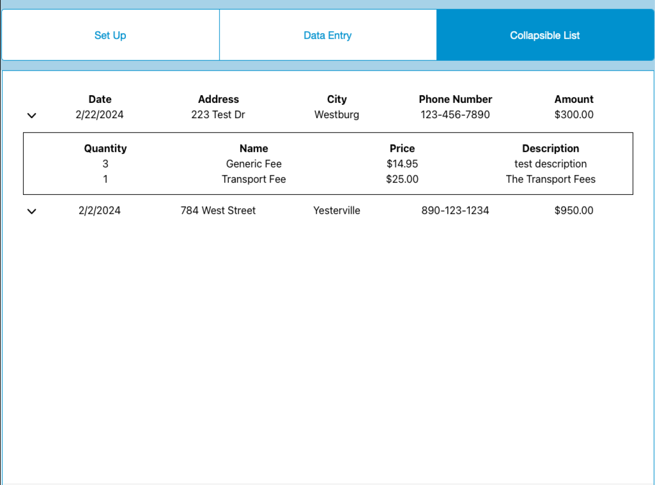 claris filemaker collapsible list example.