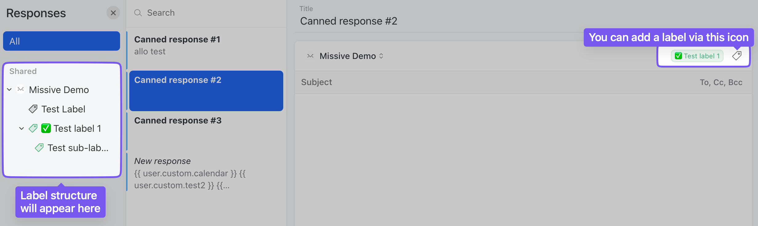 Labeling canned responses in Missive