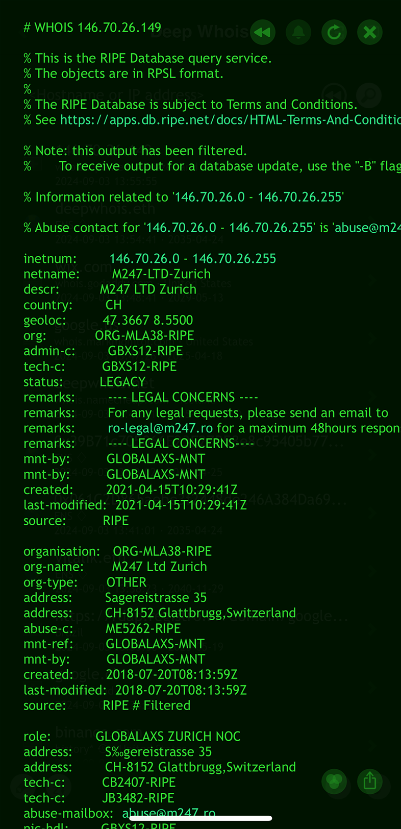 IP Address Whois Lookup on iOS: Data for IPv4