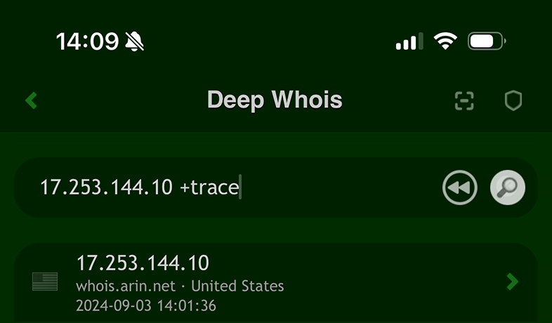 IP Address Whois Lookup on iOS: Query for IPv4 (A) with Trace