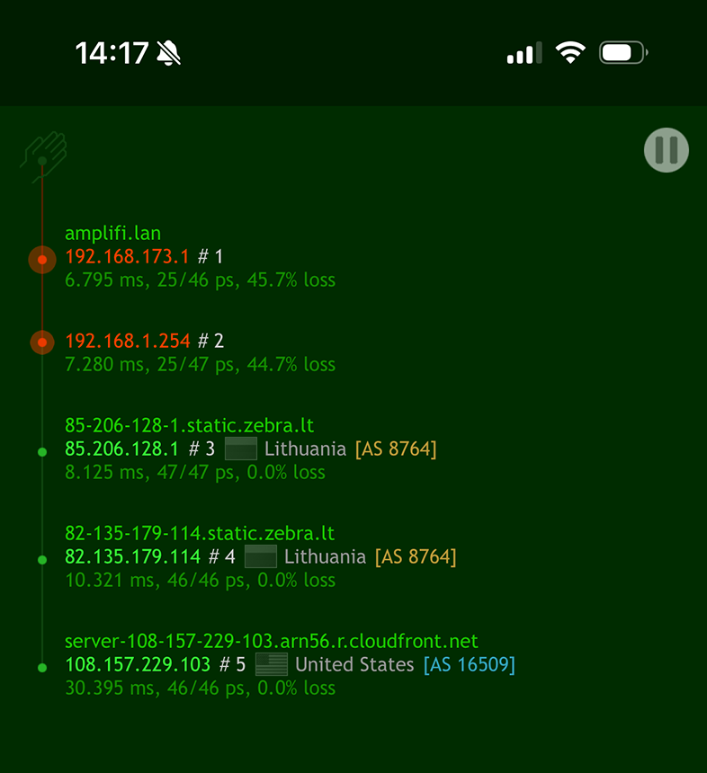 Nice Trace on iOS: Traceroute for paully.com Domain