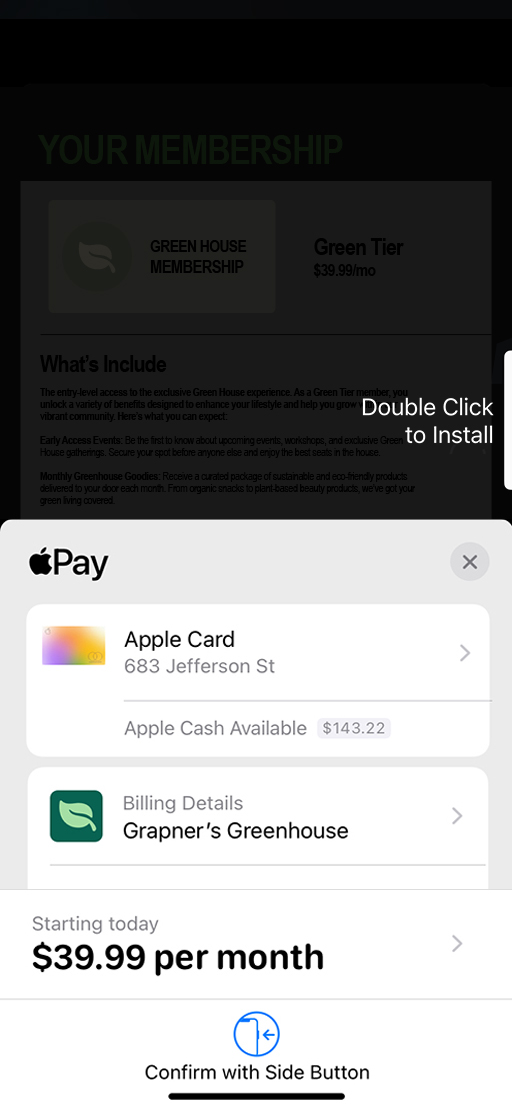 iPhone showing a recurring membership fee payment.