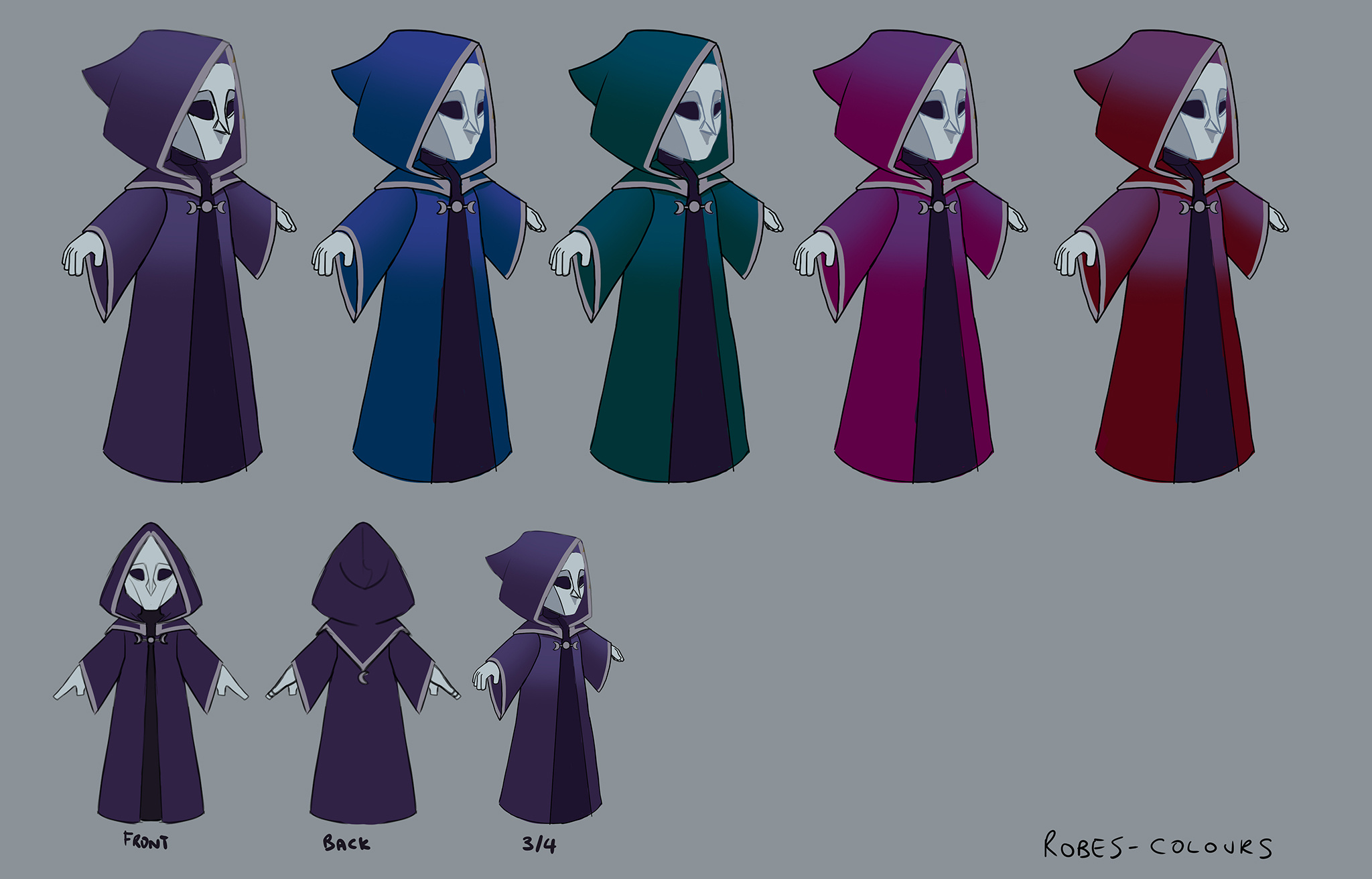 A picture of sketches of the game’s mysterious hooded characters. 