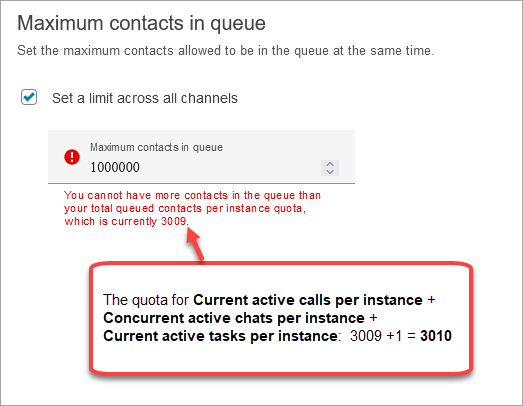 The edit queue page, Maximum contacts in queue.