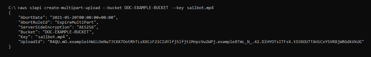 Result of the create-multipart-upload command