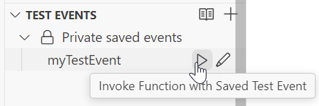 Bouton d’exécution de l’événement de test dans l’éditeur de code de la console Lambda