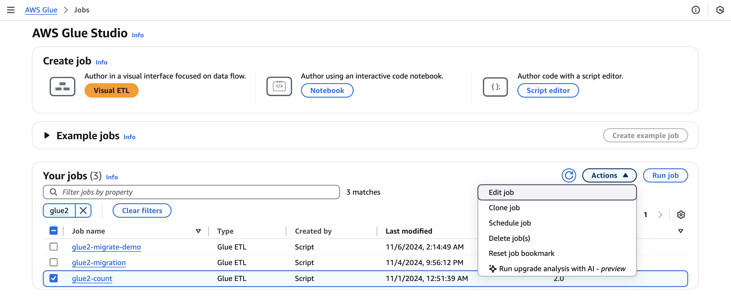 Tangkapan layar menunjukkan analisis Upgrade dengan AI dari menu tindakan.