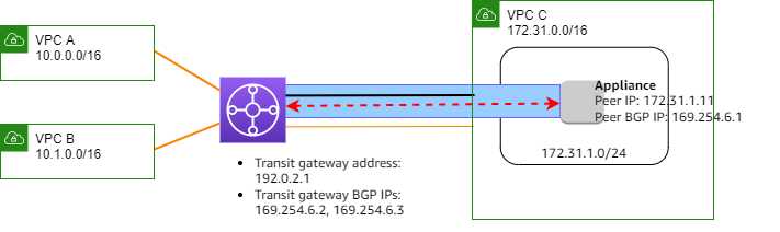 Collegamento Connect del gateway di transito e peer Connect