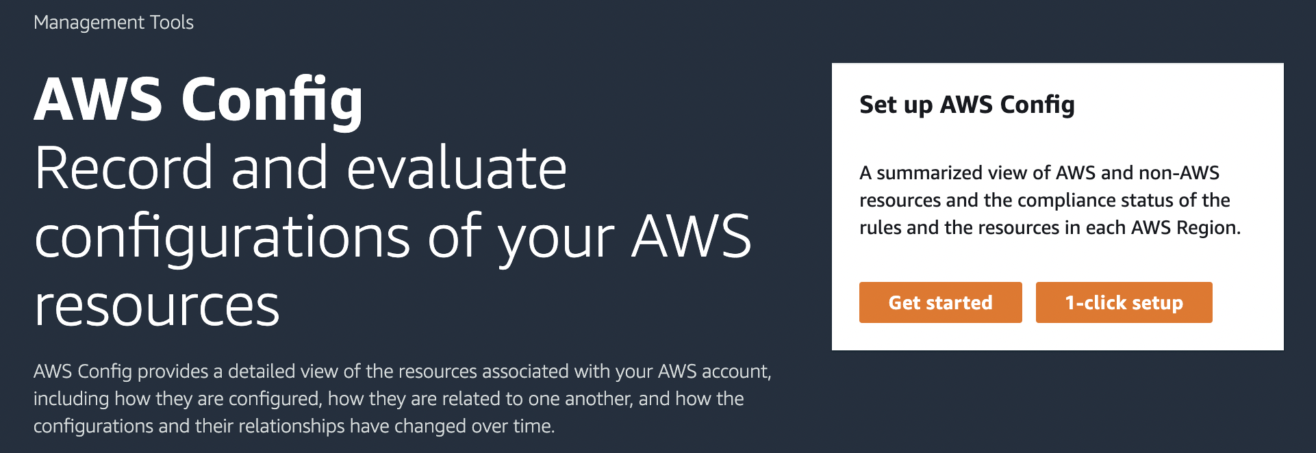 A imagem na página Console do AWS Config fornece uma visão geral do serviço AWS Config, enfatizando sua função no registro e avaliação das alterações de configuração dos recursos AWS.