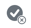 Checkmark and X icons in a gray circle, representing selection or validation options.