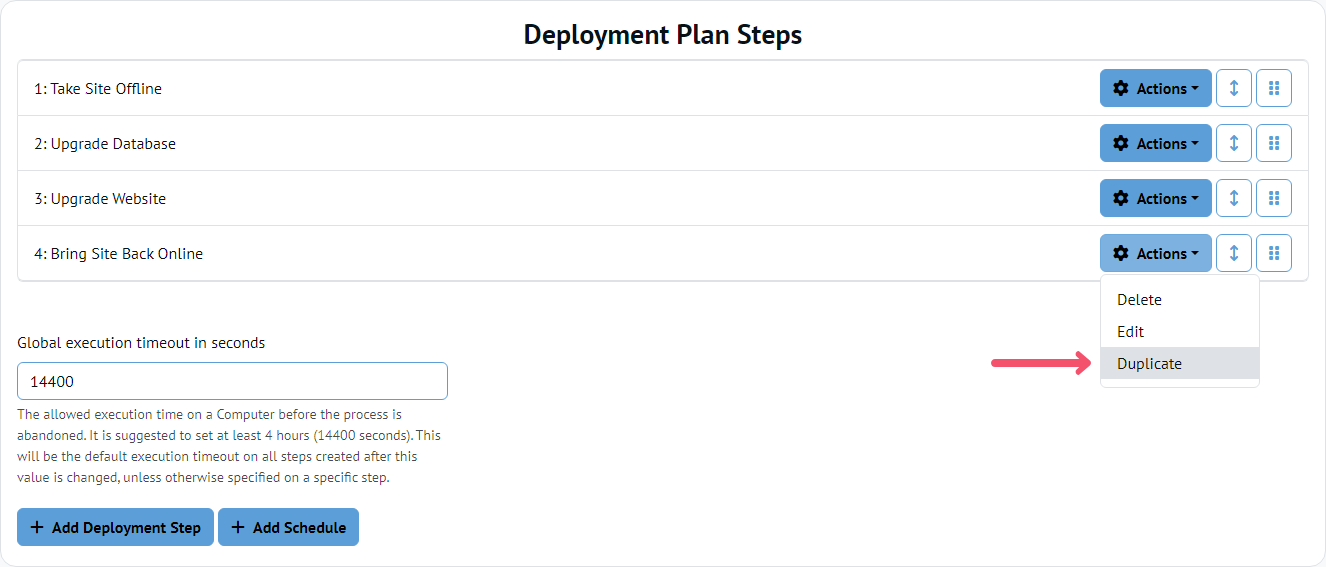 Chocolatey Central Management Deployment Step Duplicate button