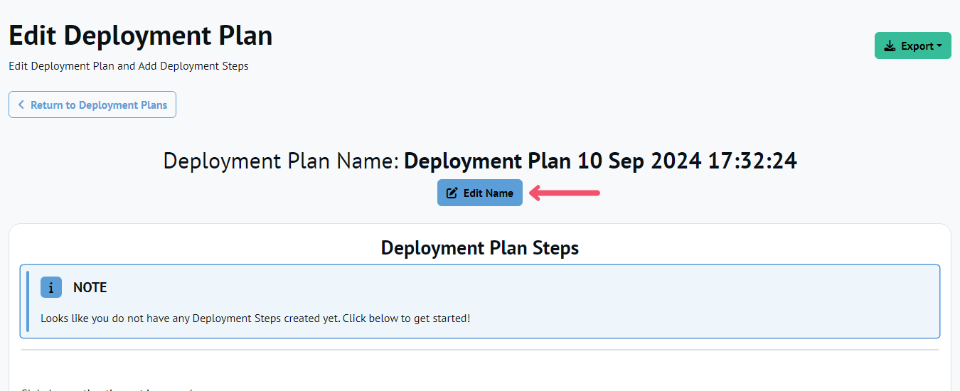 Chocolatey Central Management New Deployment Plan page, arrow pointing to the edit title button