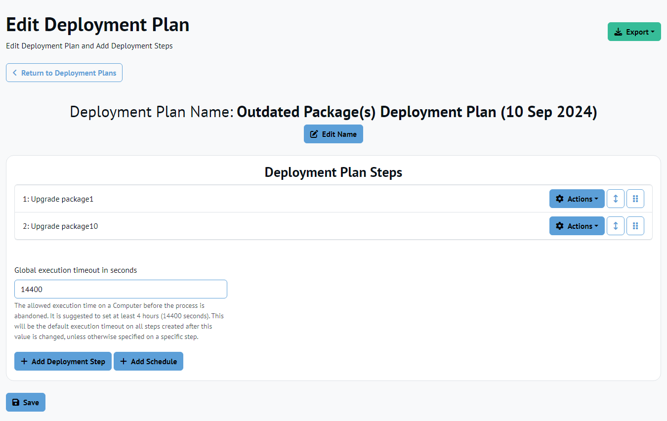 Automatically created Deployment Plan showing a Deployment Step for each piece of Software