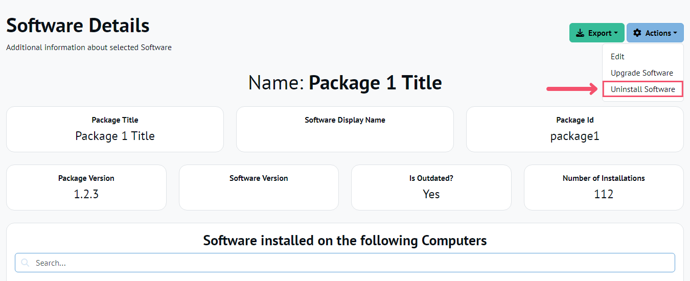 Button to uninstall individual outdated Software on a Computer from the Software Details page