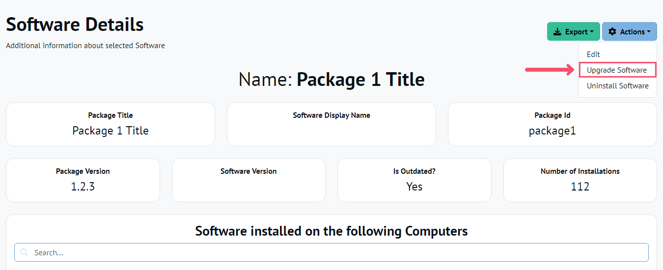 Button to upgrade individual Software on a Computer from the Software Details page