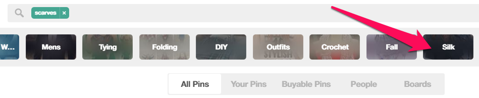 “Guided Search” buttons at the top of Pinterest