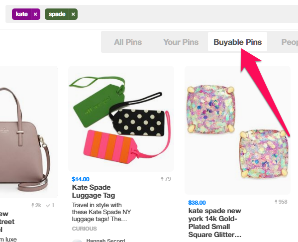 “Buyable Pins” from the top menu on Pinterest