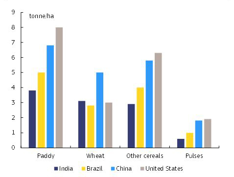 Graph II.2.2: Yields of cereals in India selected economies