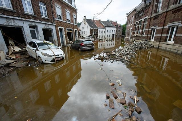 View of a damaged street by the flood