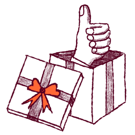 gift box with a thumbs up