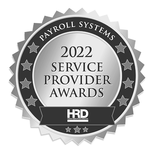 "2022 Service Provider Awards" in bold capital letters. Surrounding the centre is an outer ring with the words "Payroll Systems"