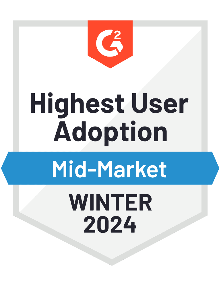 G2 Highest User Adoption Mid-Market Winter 2024 badge