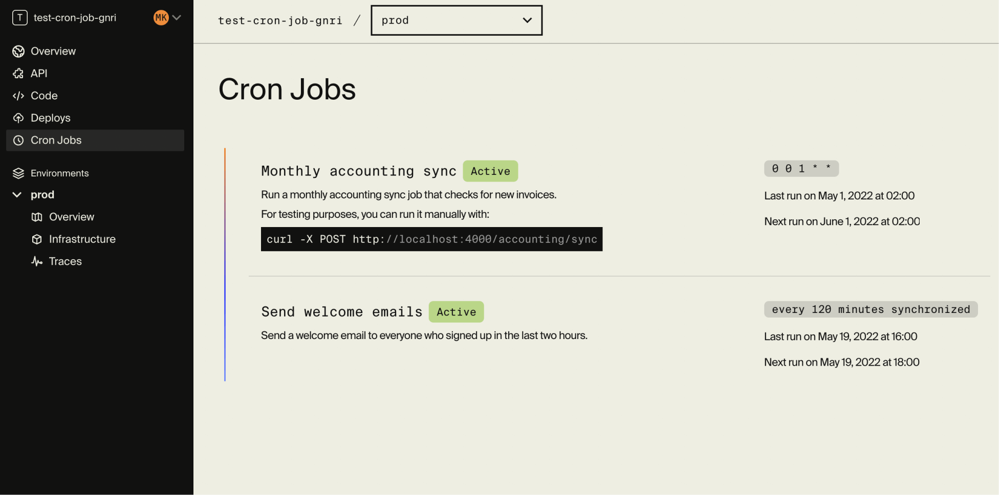 Cron Jobs UI