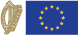 The Irish government gold harp on the left, with the European flag- dark blue with 12 gold stars in a circle, to the right