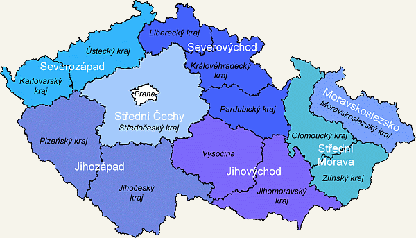 Mapa regionů soudržnosti v ČR