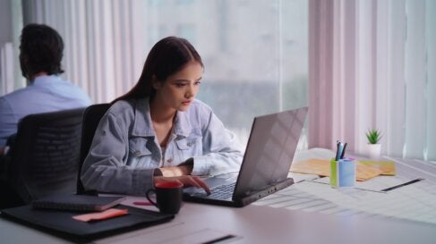 College student using laptop