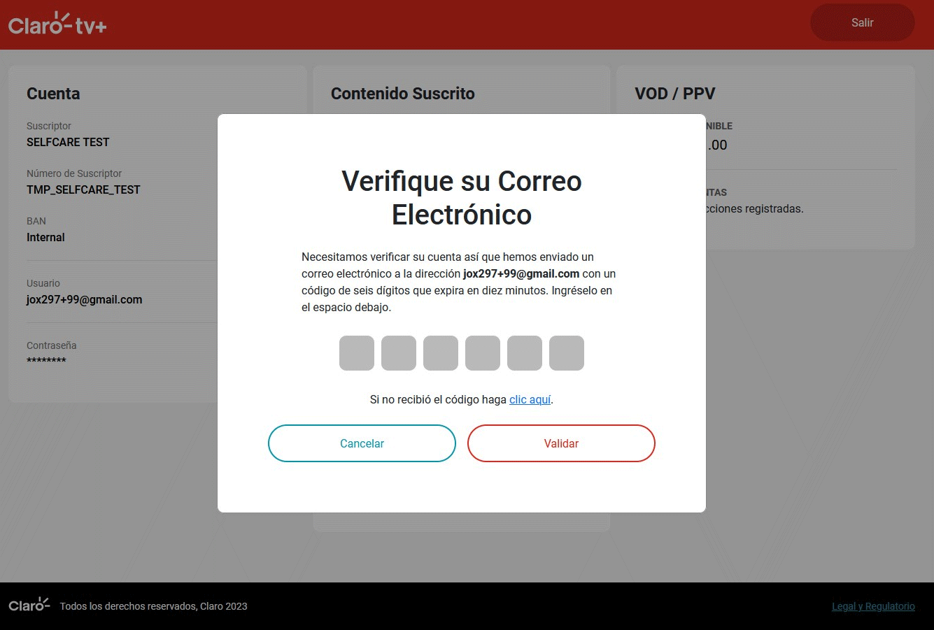 Ingresar código de validación