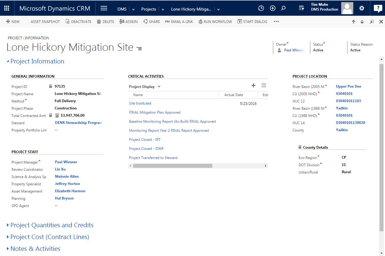 screen shot of crm interface