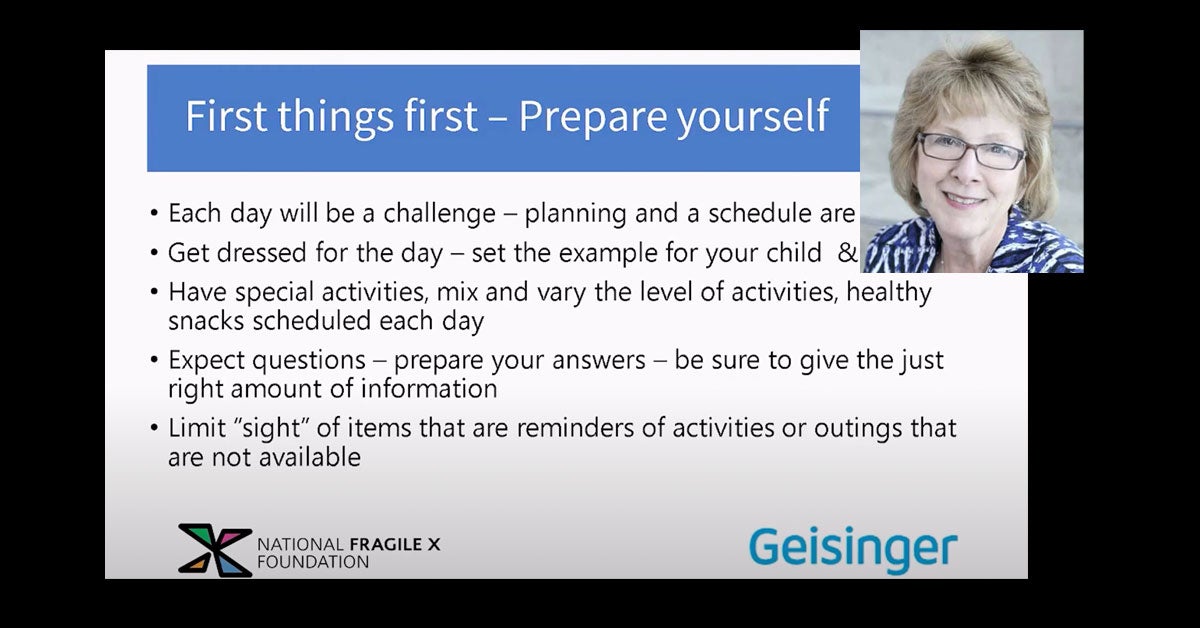 Barbara Haas-Givler presenting on supporting your child with Fragile X syndrome.