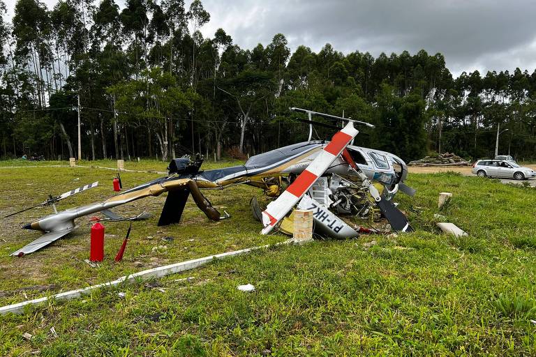 Helicóptero cai com 5 pessoas a bordo em SC logo após levantar voo; 1 vítima é hospitalizada