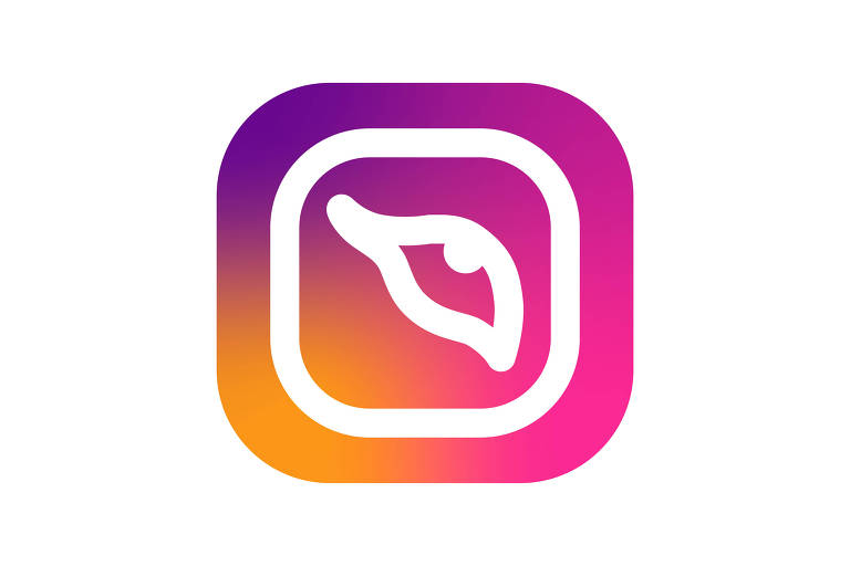 Ícone estilizado inspirado no logotipo do Instagram, mas com o design de um olho de tigre no centro. O olho tem uma forma orgânica e sinuosa, remetendo à força e vigilância do tigre, com o gradiente característico de laranja, rosa e roxo que remete à identidade visual das redes sociais. A composição mistura simbolismo animal com o apelo visual moderno das plataformas digitais.